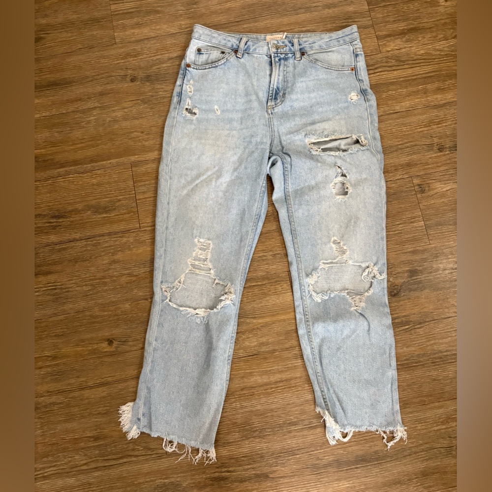 Topshop Light Blue Distressed Straight Jeans